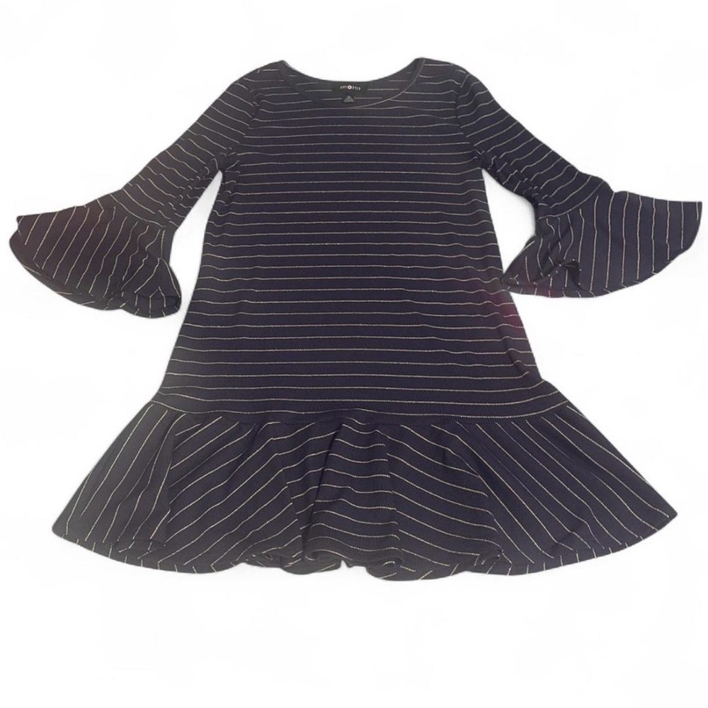 Amy Byer Navy Striped Ruffle Sleeve Dress